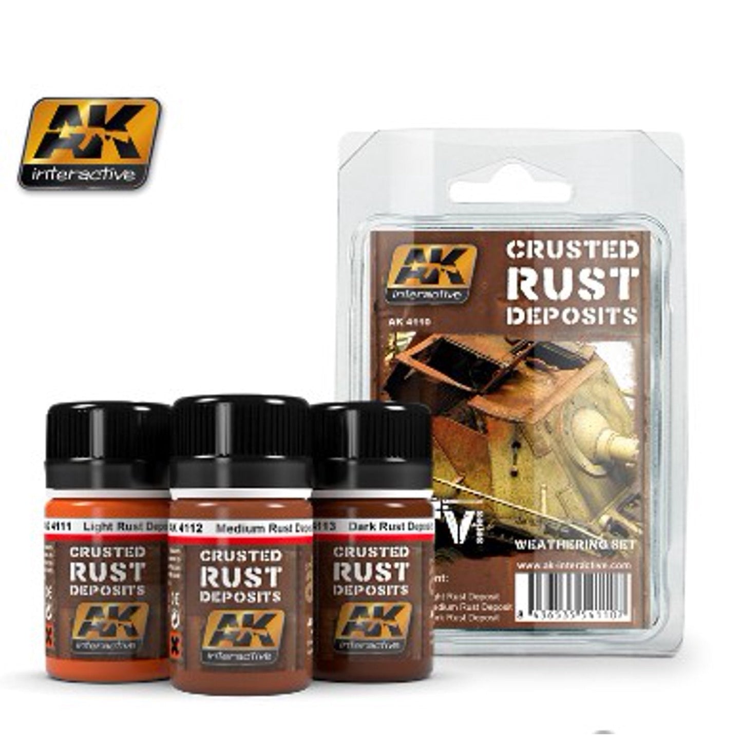 AK AFV Series: Crusted Rust Deposits Weathering Enamel Paint Set (3 Colors) 35ml Bottles
