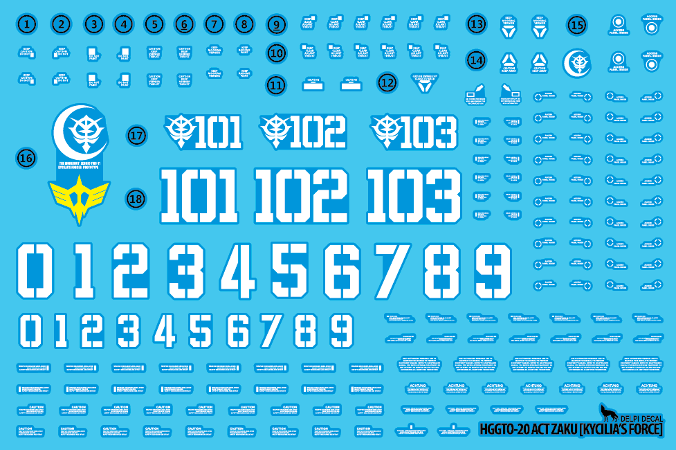 HGGTO The Origin 20 ACT ZAKU [KYCILIA'S FORCE] HOLO WATER DECAL