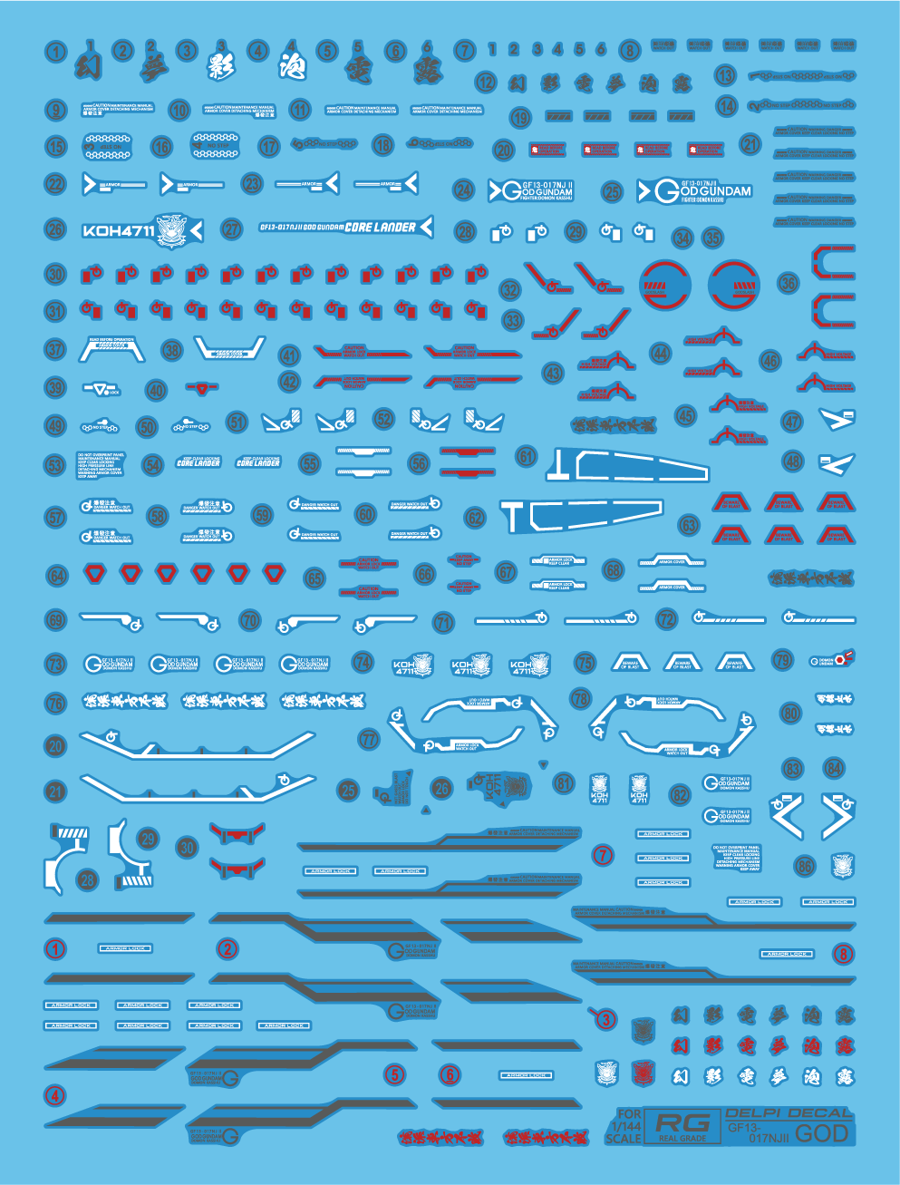 RG GOD GUNDAM (Normal/HOLO) WATER DECAL